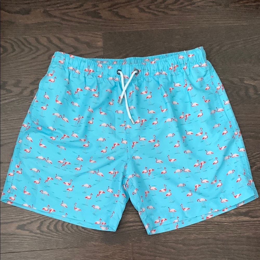 3/$25

Aqua Flamingo Print Swim Shorts